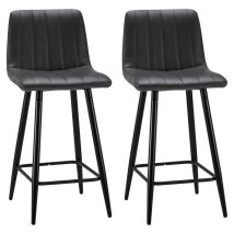 Bar Stools Set Of 2 Faux Leather Padded Bar Chairs With Backrest And Metal Legs,industrial Barstools For Home Kitchen Counter Grey