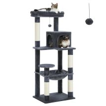 Pawz Road Arbre À Chat En Bois, Tour De Chat Moderne, Avec Griffoirs Sisal, Condo Confortable Et Grand Hamac, 143cm, Gris Foncé