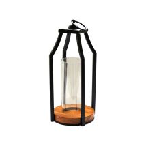 Ivyline - Felicity Circular Base Lantern - Glass/metal - L14 X W14 X H30 Cm - Black/acacia Wood