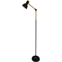 Lámpara de pie 1xE27 150cm Negro con base de madera natural – Iluminación moderna