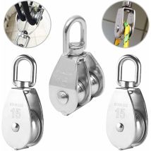 3pcs Poulie Double Inox Pivotant Double Poulie,poulie De Levage Rouleau De Chargement,poulie En Acier Inox,poulie Simple Bloc,poulie Simple En Acier 