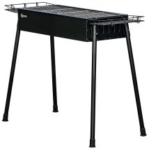 Barbecue Charbon De Bois Avec 2 Grilles Inox, Porte-épices, Camping 94x39x70 Cm Noir