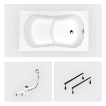 Bañera Rectangular - 120 X 70 Cm - Sin Mueble - Con Patas - Asas - Desagüe Cromado - Aria Rehab
