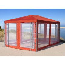 Quick-star - Rank Pavillon Set 3x4m Metall Garten Partyzelt Terra / Rotorange Ral 2001 Mit 4 Seitenteilen Moskitonetz