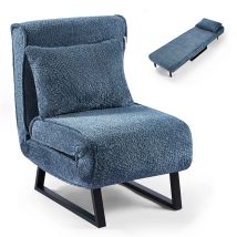Makika Fauteuil Convertible Lit Lea Tissu Bouclette Pliable En Bleu