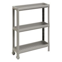 Dea Home Tina Carrello Salvaspazio Grigio Tortora 53x17x71h Cm, In Plastica Resistente Con 3 Ripiani Forati, Con Ruote E Maniglie Ergonomiche, Pratico