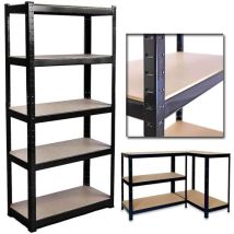 5 Tier Super Strong Heavy Duty Metal Shelving Racking Unit 1500h 700w 300d 175kg Capacity Per Shelf Black For Garage Workshop Warehouse Shed Storage, 