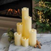 Festive Lights - 6 Pack Battery Power Flameless Flickering Led Real Wax Pillar Candles Indoor Home