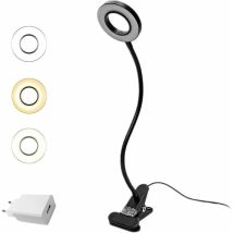 Clamp Desk Lamp 7w Led Table Bed Reading Clip Lamp With Adapter Brightness Adjustment Eye Care For Office And Home 360° Flexible Black