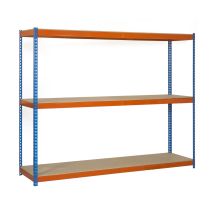 Simonrack - Estantería Metálica Sin Tornillos De 3 Estantes (200x150x75cm) Azul-naranja Y Madera