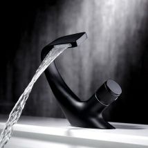 Luxus-einloch-waschtischarmatur Mit Wasserfall-design Aus Messing, Bad- Und Badewannenarmatur, Schwarz, 18,13 Cm
