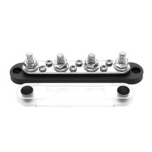 Sammelschiene 150A DC – 4 x M8-Klemmen – Massives Kupfer – UL94-VO-zertifizierter Thermoplast – 150 x 28 x 31 mm – 160 g