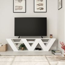 Veriaffari – TV-Ständer Ralla Weiß – 158x30x40h – V-förmige Beine – 23 kg – Hochwertiges Spanplattenmaterial
