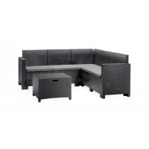 Bica – Set Salotto da Esterno Antracite – 5 posti, Polipropilene, 188x57h79 cm, Tavolino 70x48h37 cm