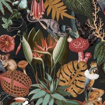 Holden - Decor Woodland Black Multi Tropical Rainforest Jungle Animals Wallpaper