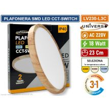 Universo Lv-230-l3c Plafoniera Ultra Slim Rotonda Effetto Legno Smd Led 18w Ø23cm Ip40 Cct 3 In 1 Cambia Colore Luce