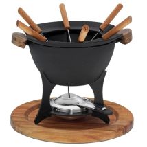 Kela - Carne 11 Pezzi, Ghisa Per 6 Persone Country, Set Per Fonduta Pasta Combustibile, Supporto Per Forchette, Acciaio Inossidabile, Nero, 27 X 27 X 