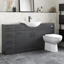 Alpine - Black Bathroom Furniture Vanity Unit With Basin 1564mm Toilet Unit & Laundry Combination