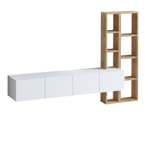 Mobilier1 - Tv-schrank 4 Türen Weiß Mit Eichenregal L182 Cm - Pana