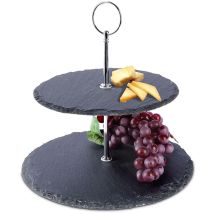 Vassoio in pietra a due livelli – 23 cm – Diametro vassoio piccolo 20 cm, grande 25 cm – Accessorio per dolci e dessert