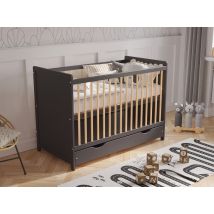 Love For Sleep - Tokyo Cot Bed 120x60cm With Drawer & Aloe Vera Mattress (anthracite/pine) - Anthracite/pine