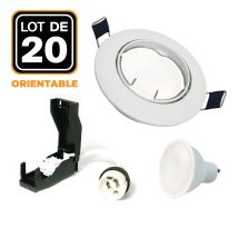 Europalamp - 20 Focos Blancos Empotrables Orientables Con Gu10 Led De 5 W Equ. 40 W Blanco Frío 6000 K