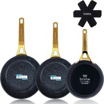 Gold Titanium Set 3 Sartenes Antiadherentes Inducción Titanio 18-20-24cm, Aluminio Forjado Antiadherente Negro - Briebe