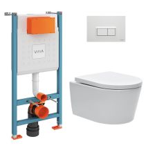 Bastidor V-fix Core Pack + Sat Inodoro Sin Brida Con Fijaciones Invisibles + Placa, Blanco Brillante (v-fixsatrimless-1) - Vitra
