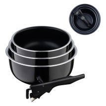 Bergner Click&cook Black Edition Set Di 3 Casseruole Da Cucina Da 16, 18 E 20 Cm + Manico Ergonomico Rimovibile Alluminio Pressato E Antiaderente 