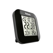 Funkwecker digital – Große LCD-Anzeige – Innenthermometer – Weckfunktion – Kalender – Schwarz – 8,5 x 8 x 1,8 cm