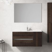 Meuble De Salle De Bains À Suspendu Itaca Avec Lavabo Et Miroir. Livré Assemblé 100 Cm. Roble Evasión