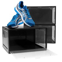 Lex21 - 3er Set Schwarze Schuhbox Stapelbar Aufbewahrungsbox Kunststoffbox Schuhkasten Schuhkarton Schuhorganizer Bis Gr.47