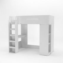 Kidsaw - Kudl - High Sleeper 01 Children's Bed, With Desk, Storage And Hanging Area - Mfc/wood - L123.5 X W195 X H180 Cm - White