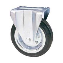 Rueda de horquilla sobre placa 80A – Soporte en acero estampado zincocromatado – Montaje con tuerca autoblocante