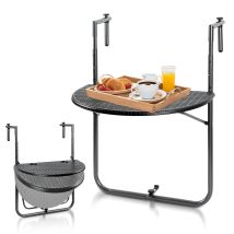 Swanew Balkontisch Hängetisch Balkonhängetisch Klappbar Klapptisch Balkon Tisch 2 Tassenhalterungen, In Rattan-optik, 60x40 Cm Schwarz