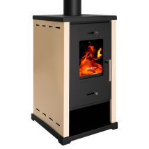 Prometey - Poêle À Bois Eco Mini – 6,4 Kw Peint En Ivoire, Compact Et Efficace