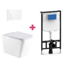 Hänge-wc Pisa Komplett-set Weiß Mit Runder Weißer Drückerplatte