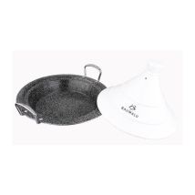 Tajine 30 cm con tapa de cerámica blanca y asas de acero inoxidable – Revestimiento antiadherente – Ideal para cocción lenta