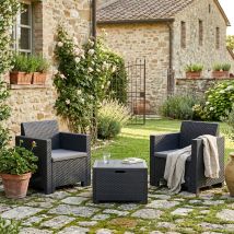 Bica - Lounge-set Für Den Außenbereich Neptune, Gartenset Mit Kissen, Lounge-set Für Den Innenbereich In Rattan-optik, 100 % Made In Italy, Anthrazit