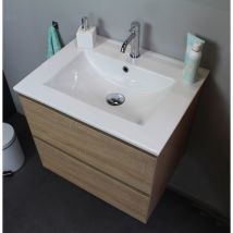 Basic Bella Meuble Avec Lavabo En Porcelaine 60x55x46cm 1 Trou De Robinet Chêne