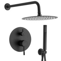 Conjunto De Ducha Empotrada A Pared Monomando Calaceite Negro Mate Ø 25cm
