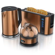 Wasserkocher Mit Toaster Und Eierkocher Set Edelstahl Kupfer Wasserkocher 1,5l 40° - 100°c, Toaster 2 Scheiben Led-display 6 Bräunungsgrade - Arendo