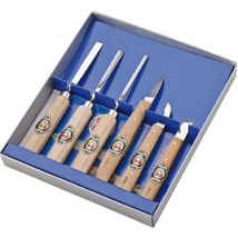 Juego de 6 cuchillos de cincelar n° 3406 – Cuchillo recto 10 mm – Muesca de corte 6 mm – Muesca de trabajo 4 mm – Cuchillo oblicuo