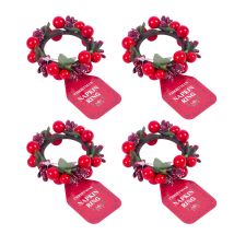 Harvey&mason - 4 Red Berry Napkin Rings Christmas Festive Table Decoration Serviette Buckle
