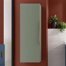 Regis - Hudson Reed Fluted Wall Hung Tall Storage Unit 400mm Wide - Satin Green