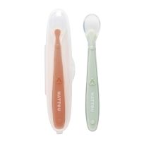 Nattou Set 2 Cucchiai In Silicone Arancione E Verde Trasparente