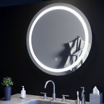 SIRHONA – Espejo de baño redondo iluminado LED 80 x 80 cm – Interruptor táctil – Antivaho – IP44 – Fácil instalación