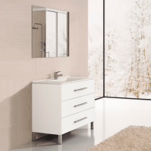 Meuble Sous-vasque De Salle De Bain Ribera Avec Vasque Et Miroir. Livré Assemblé 60cm Blanc Brillant