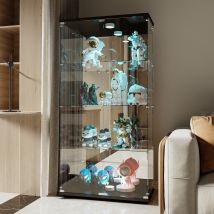 Pergar - Vetrina,vetrina Soggiorno,vetrina Espositiva,vetrina Vetro,vetrine Led,con Quattro Divisori In Vetro, Otto Porte, Illuminazione, 80,5 X 36,5 