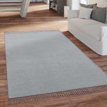 Paco Home Alfombra Salón Pelo Corto Con Flecos Hecha A Mano Motivo Monocolor Gris, 200x280 Cm